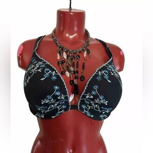 CACIQUE BOOST PLUNGE 40D BLACK FORAL PUSHUP /WIRED- LIGHTLY PADDED